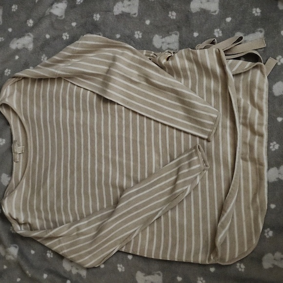 Michael Kors tan and white striped sweater size large - Picture 1 of 4